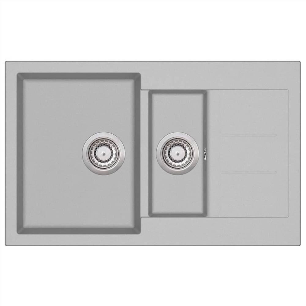 Granite Kitchen Sink Double Basin Grey