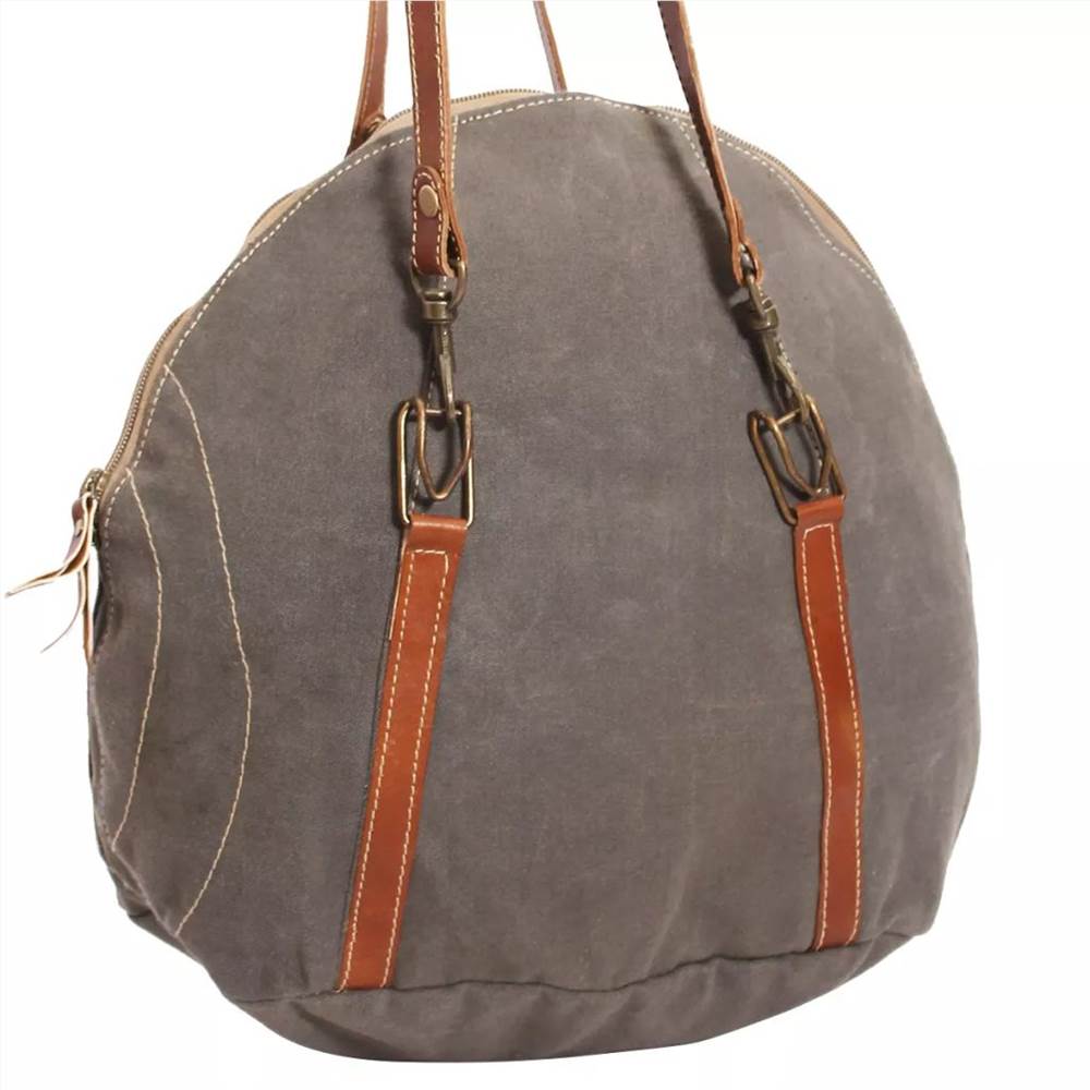 Hand Bag Canvas and Real Leather Grey