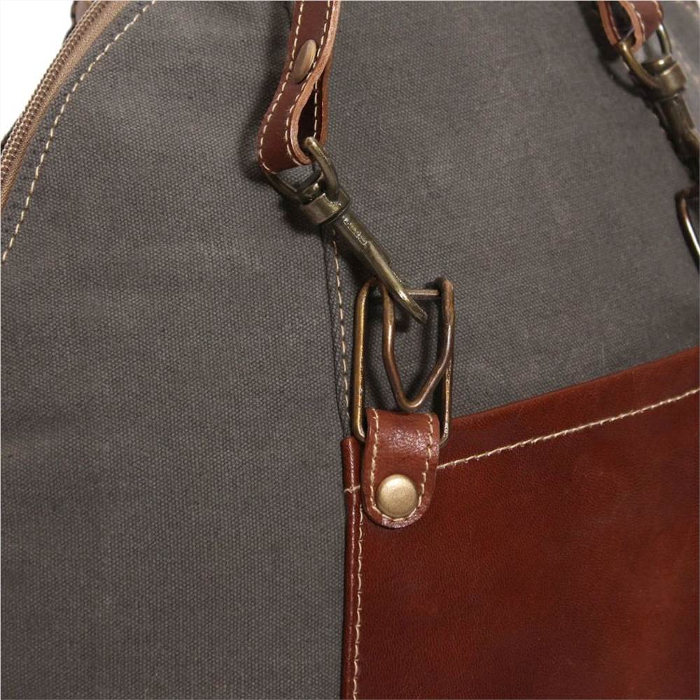 Hand Bag Canvas and Real Leather Grey