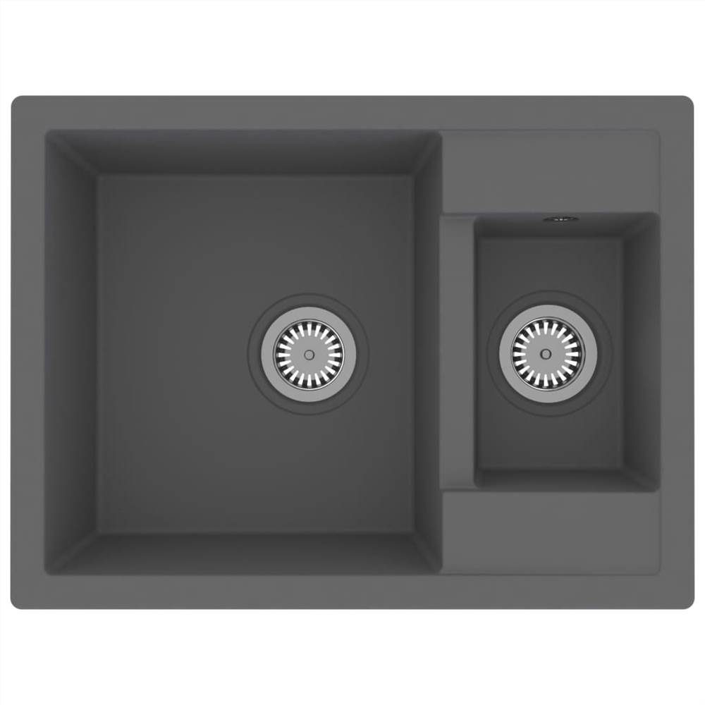 Kitchen Sink with Overflow Hole Double Basins Grey Granite