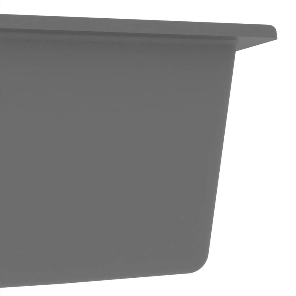 Kitchen Sink with Overflow Hole Double Basins Grey Granite