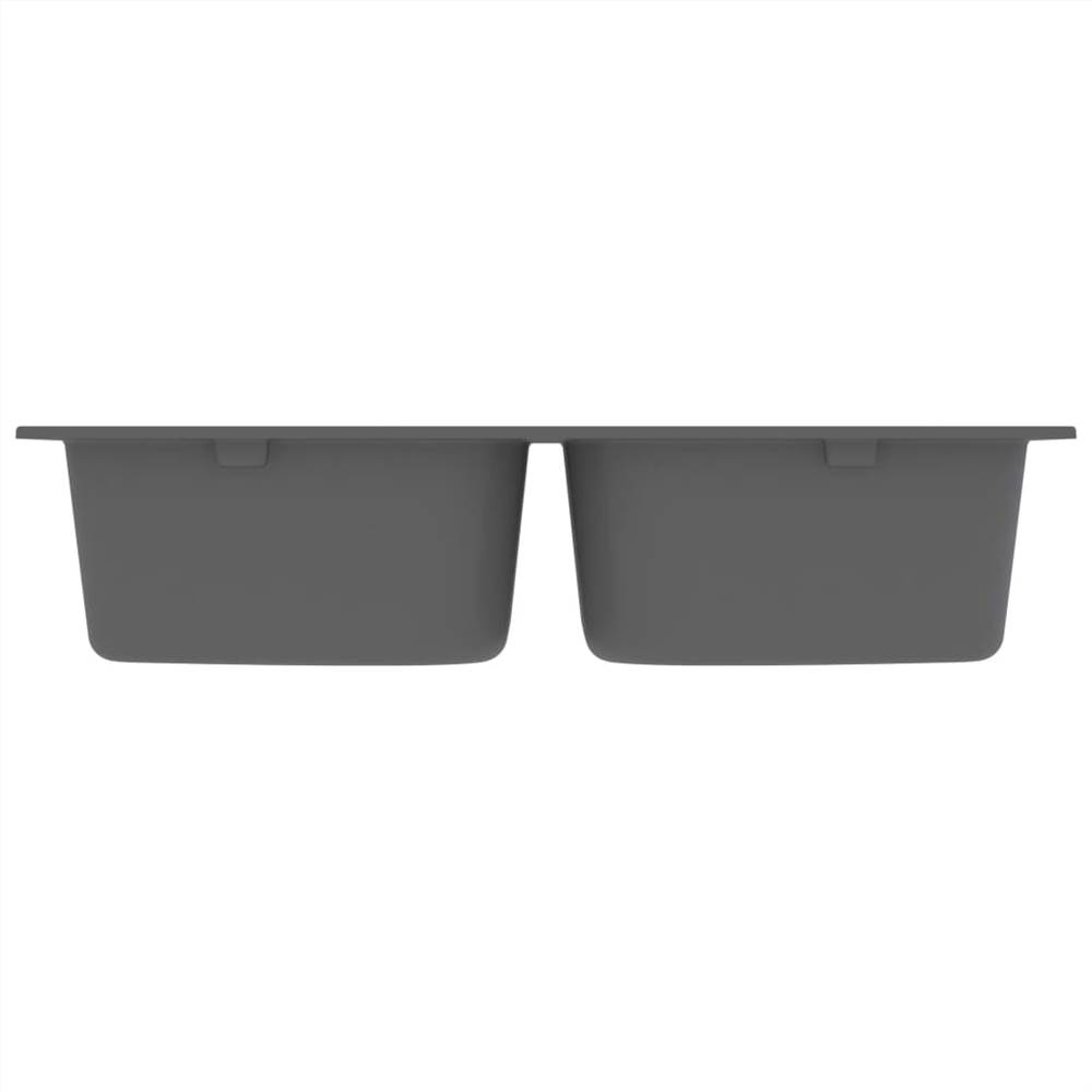 Kitchen Sink with Overflow Hole Double Basins Grey Granite