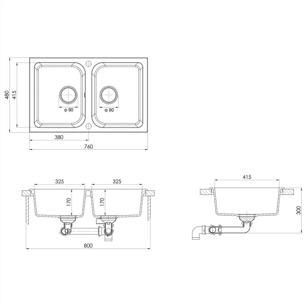 Kitchen Sink with Overflow Hole Double Basins Grey Granite