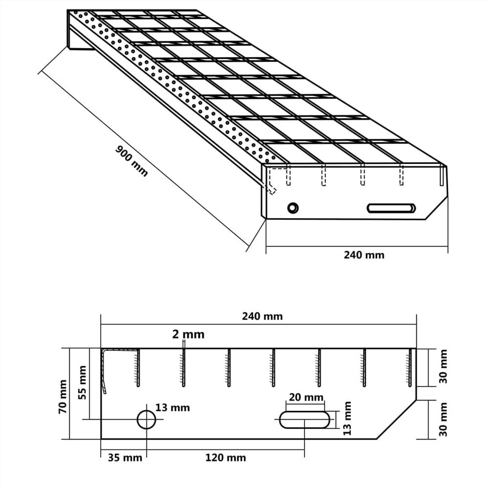 Stair Treads 4 pcs Forge-welded Galvanised Steel 900x240 mm