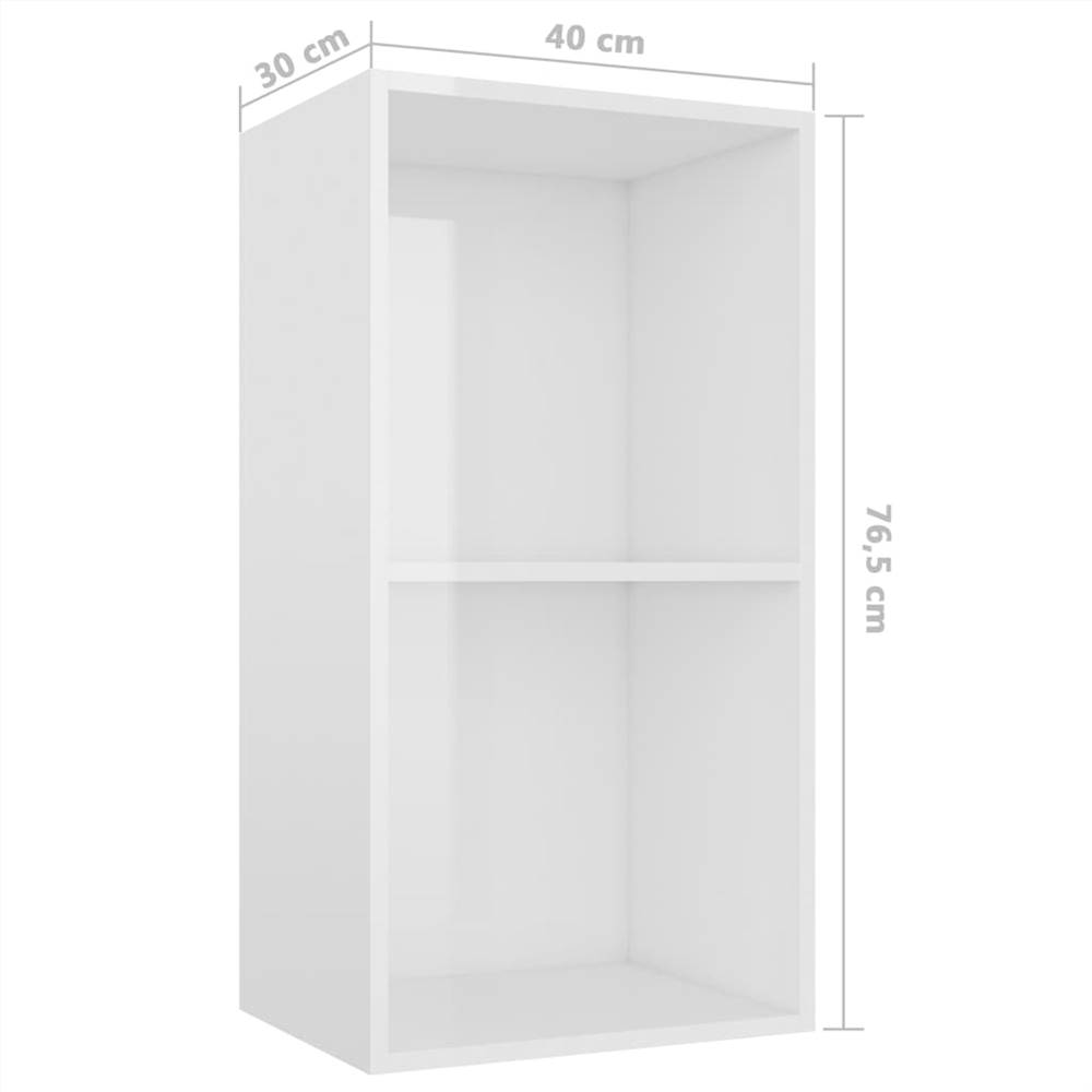 

2-Tier Book Cabinet High Gloss White 40x30x76.5 cm Chipboard