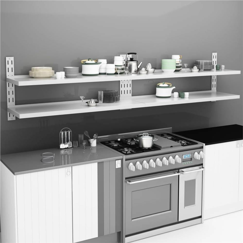 

2-Tier Floating Wall Shelves 2 pcs Stainless Steel 300x30 cm