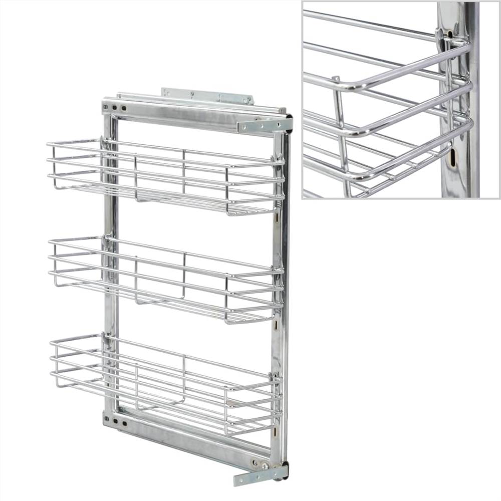 3-Tier Pull-out Kitchen Wire Basket Silver 47x15x56 cm