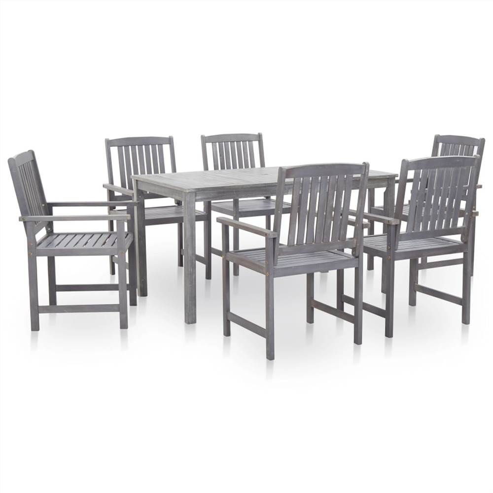 

7 Piece Outdoor Dining Set Grey Wash Solid Acacia Wood