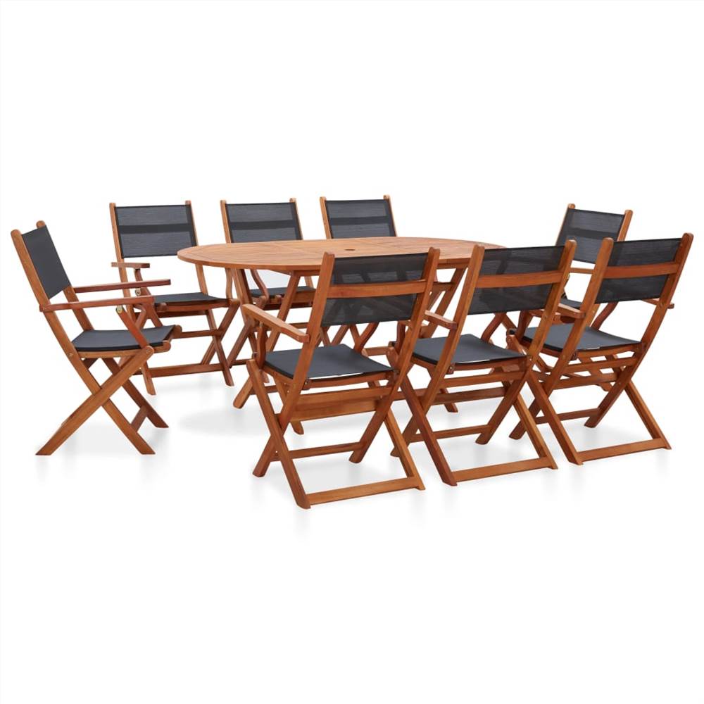 

9 Piece Outdoor Dining Set Solid Eucalyptus Wood and Textilene