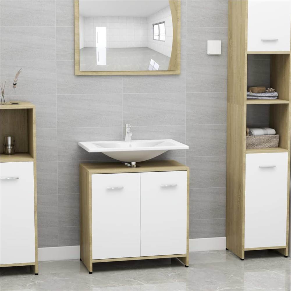 Bathroom Cabinet White and Sonoma Oak 60x33x58 cm Chipboard