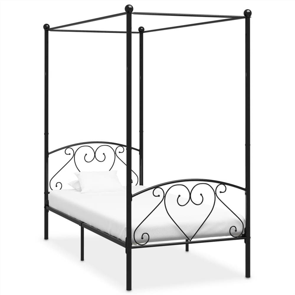 Canopy Bed Frame Black Metal 90x200 cm