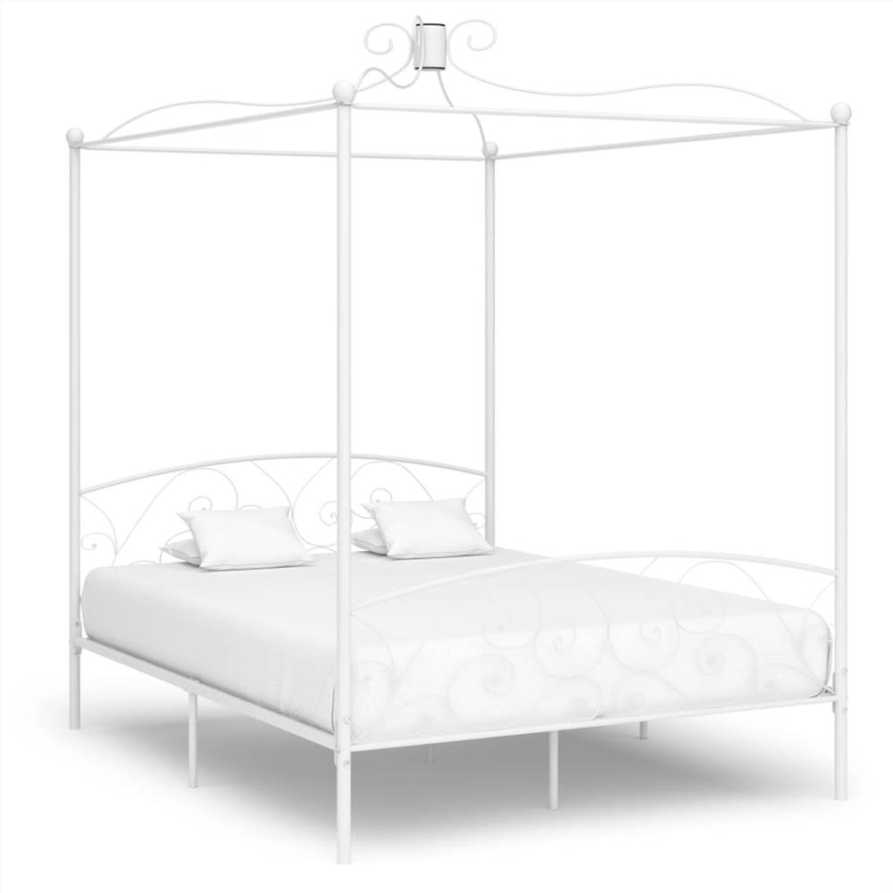 Canopy Bed Frame White Metal 180x200 cm