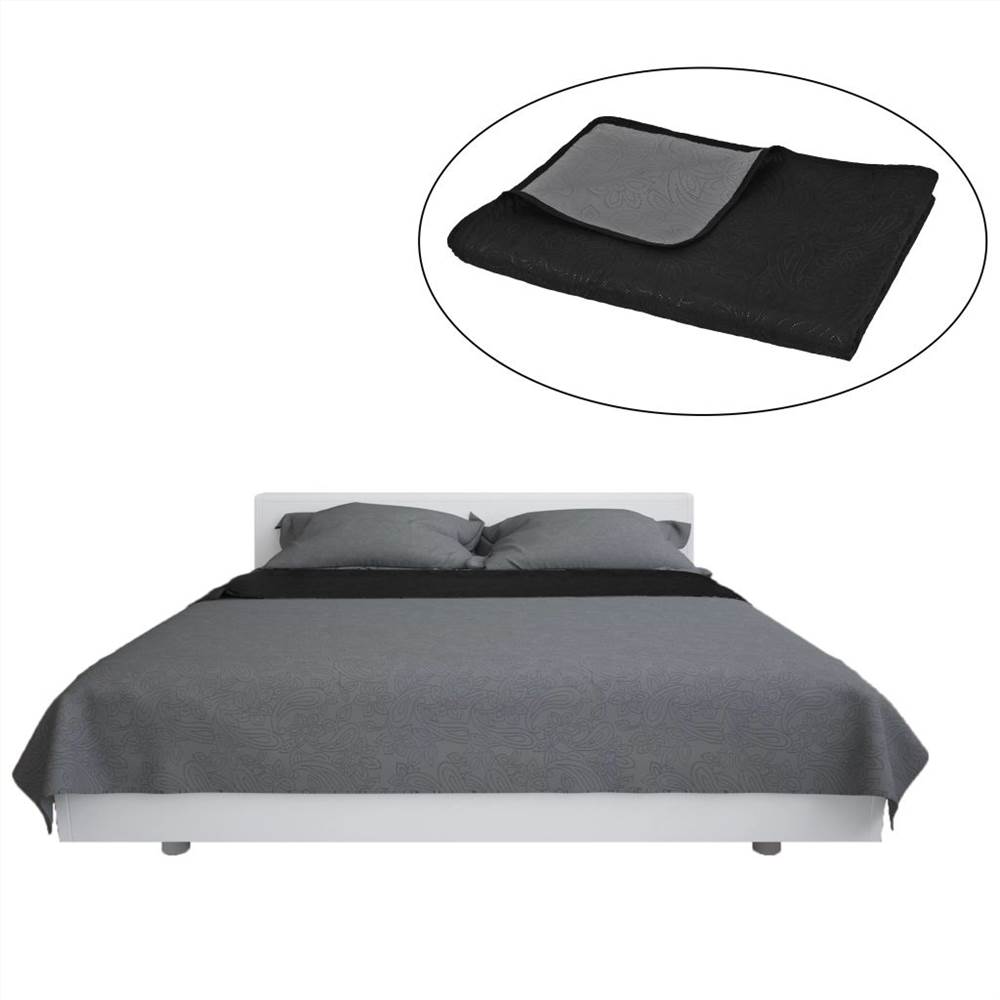 כיסוי מיטה מרופד דו צדדי 230x260 ס"מ אפור ושחור