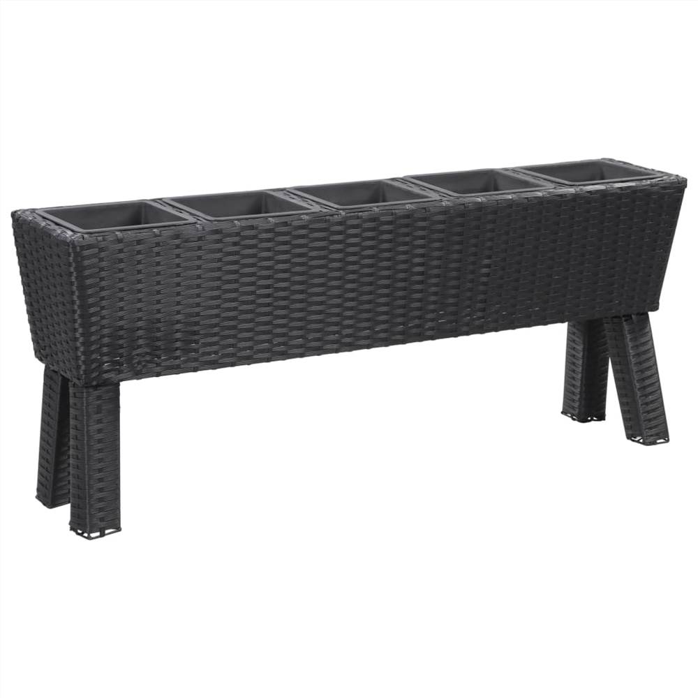 Garden Raised Bed with Legs and 5 Pots 118x25x50 cm Poly Rattan Black