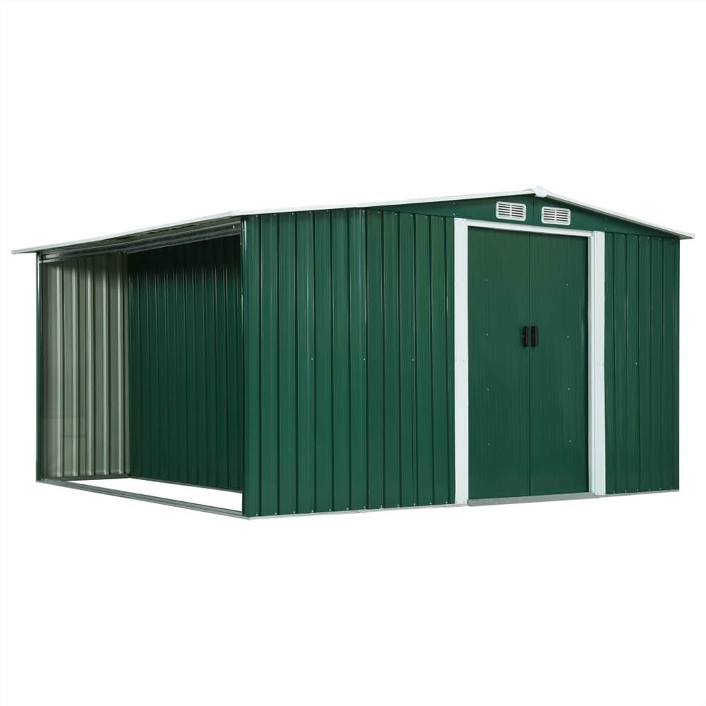 

Garden Shed with Sliding Doors Green 329.5x312x178 cm Steel