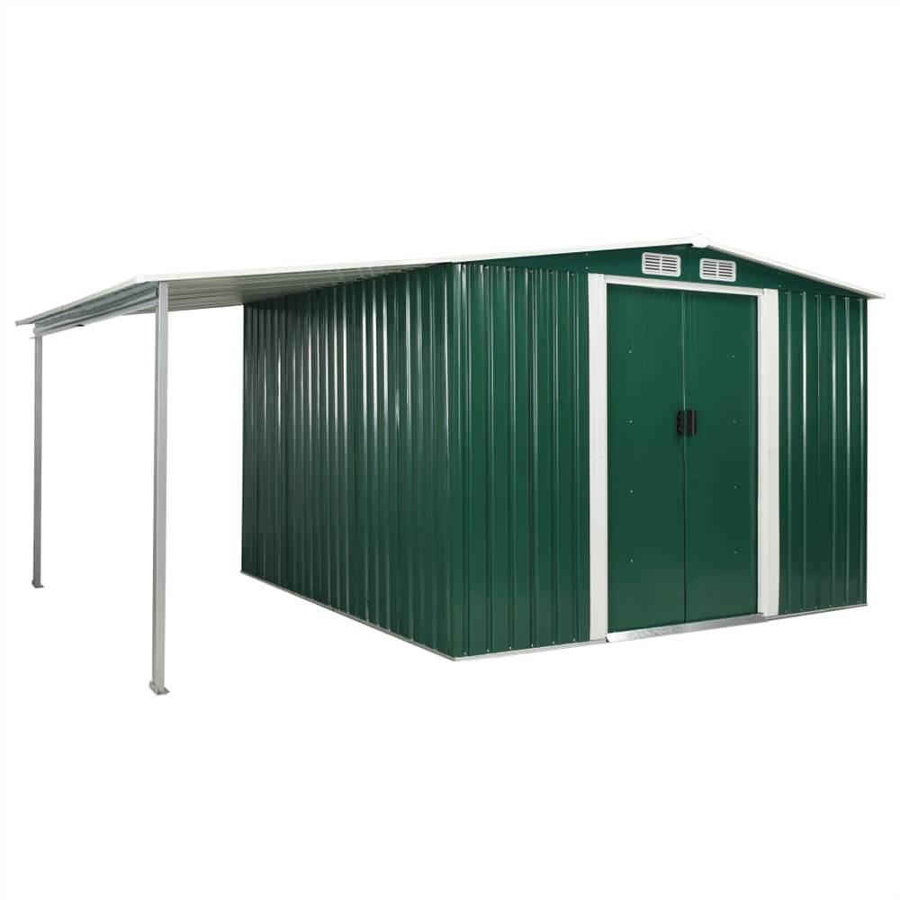 

Garden Shed with Sliding Doors Green 386x259x178 cm Steel