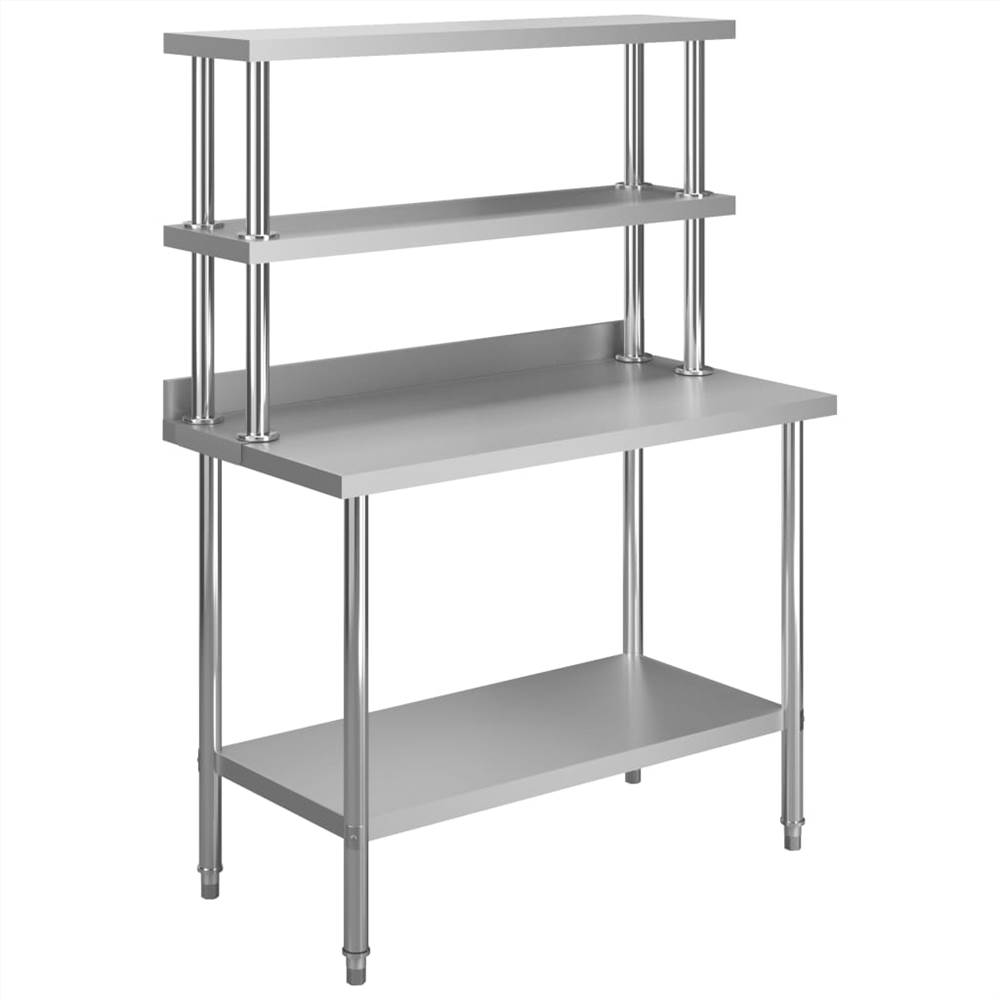 

Kitchen Work Table with Overshelf 120x60x150 cm Stainless Steel