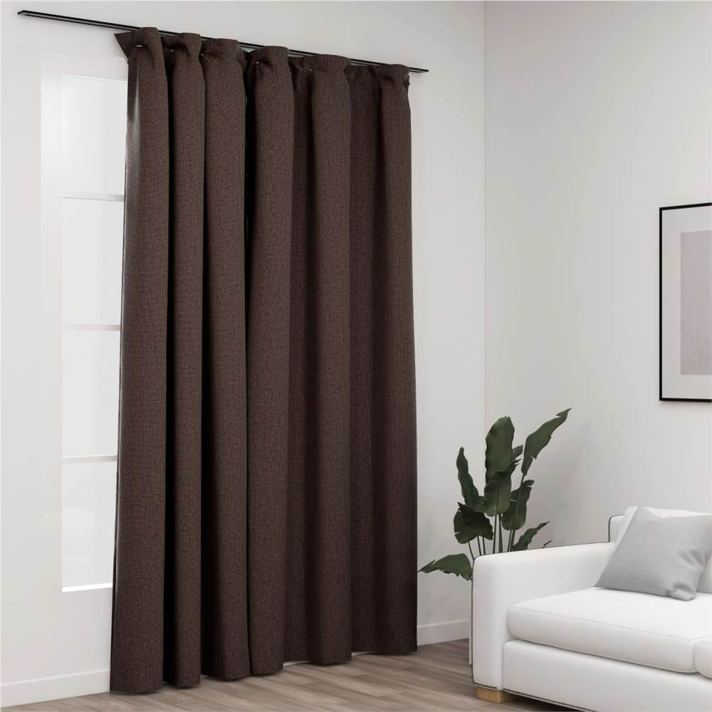 

Linen-Look Blackout Curtain with Hooks Taupe 290x245 cm