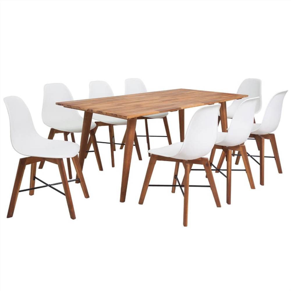 

Nine Piece Solid Acacia Wooden Dining Set White
