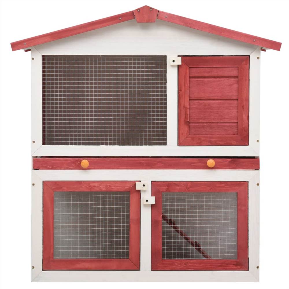 Outdoor Rabbit Hutch 3 Doors Red Wood