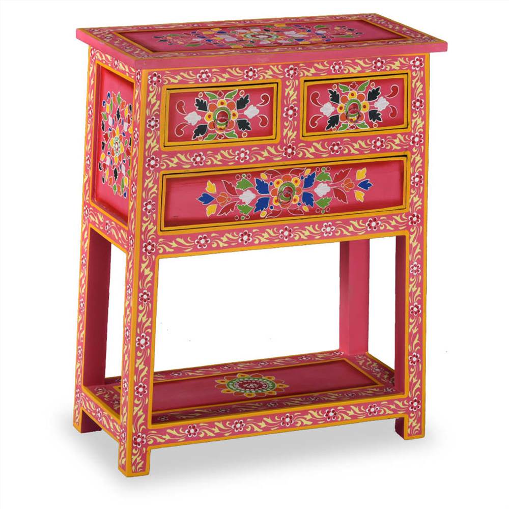 

Sideboard with Drawers Solid Mango Wood Pink Hand Painted