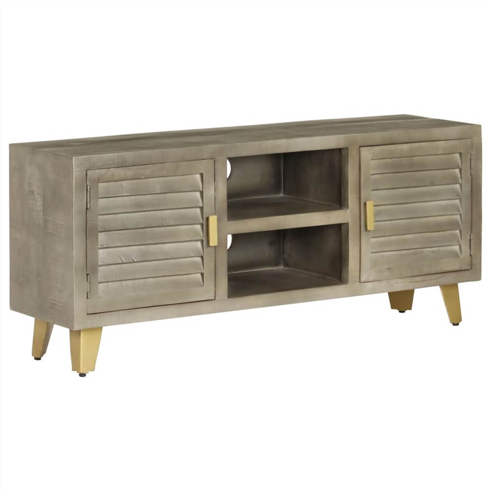 

TV Cabinet Solid Mango Wood Grey with Brass 110x30x48 cm