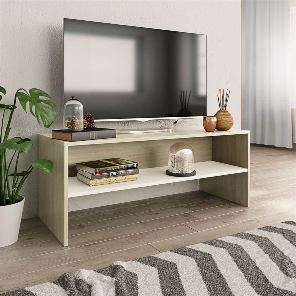 

TV Cabinet White and Sonoma Oak 100x40x40 cm Chipboard
