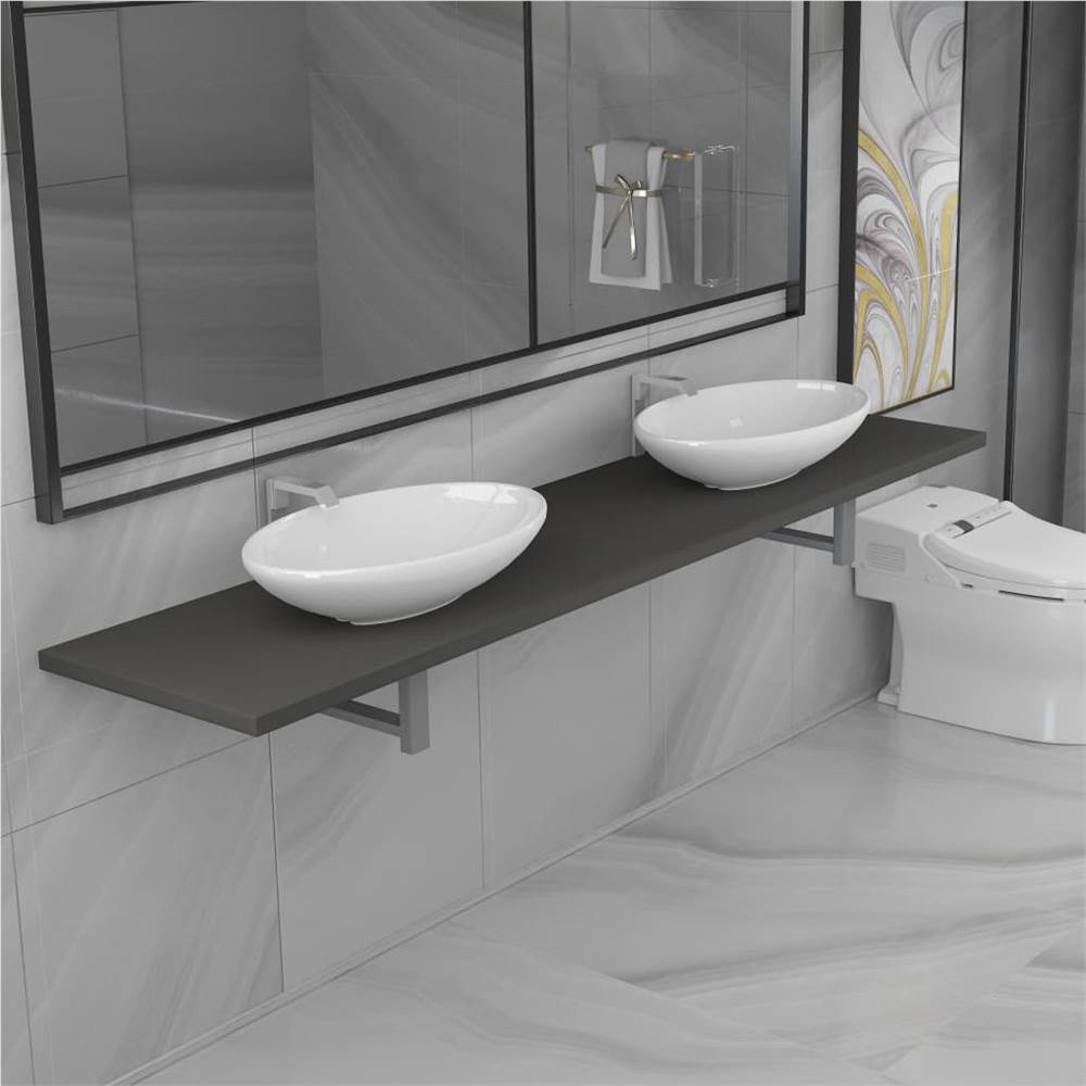 

Three Piece Bathroom Furniture Set Ceramic Grey