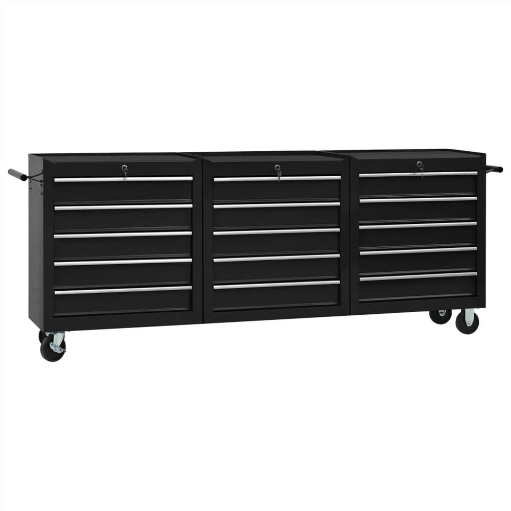 

Tool Trolley with 15 Drawers Steel Black (147183+2x147184)