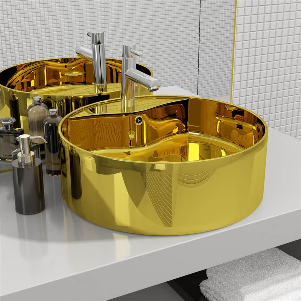 

Wash Basin with Overflow 46.5x15.5 cm Ceramic Gold