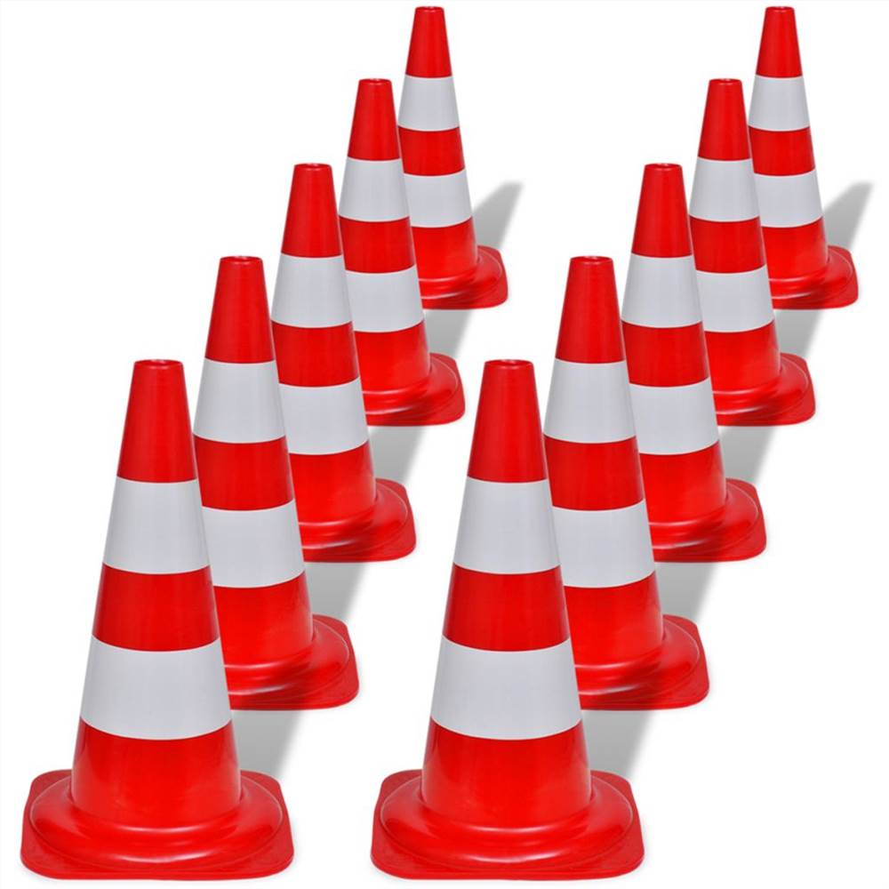 10 Reflective Traffic Cones Red and White 50 cm.
