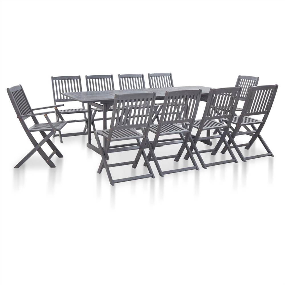 

11 Piece Garden Dining Set Solid Acacia Wood Grey