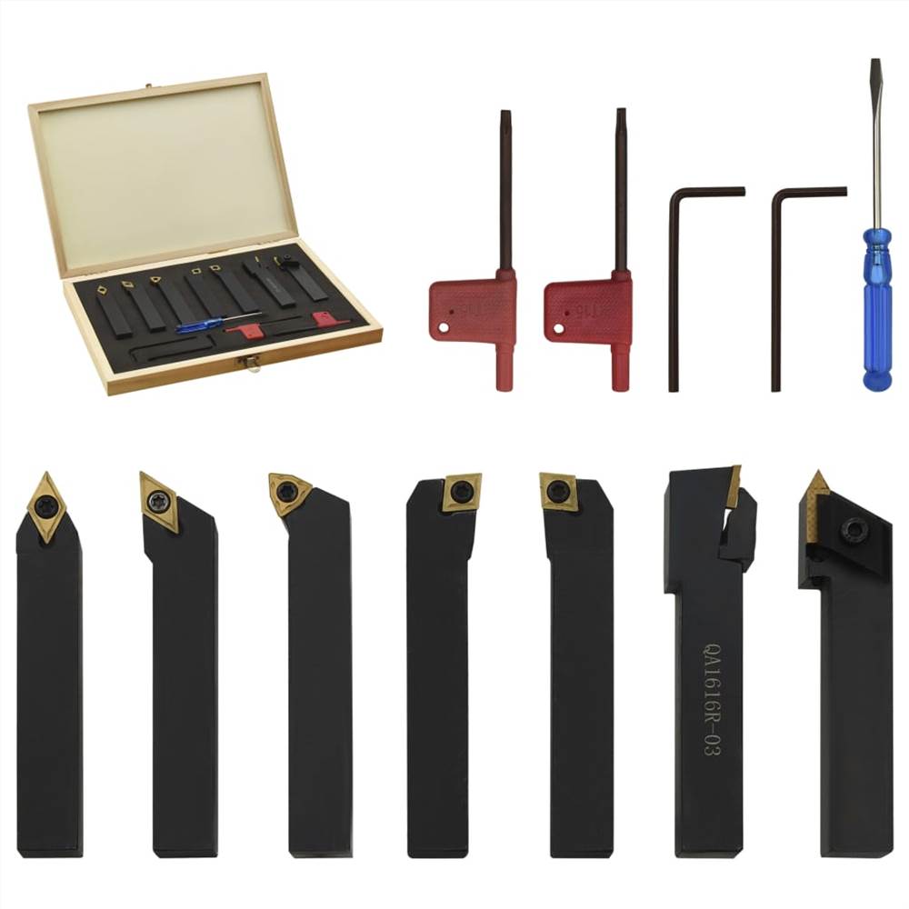 12 Pieces Indexable Turning Tool Set 16x16 mm 115 mm