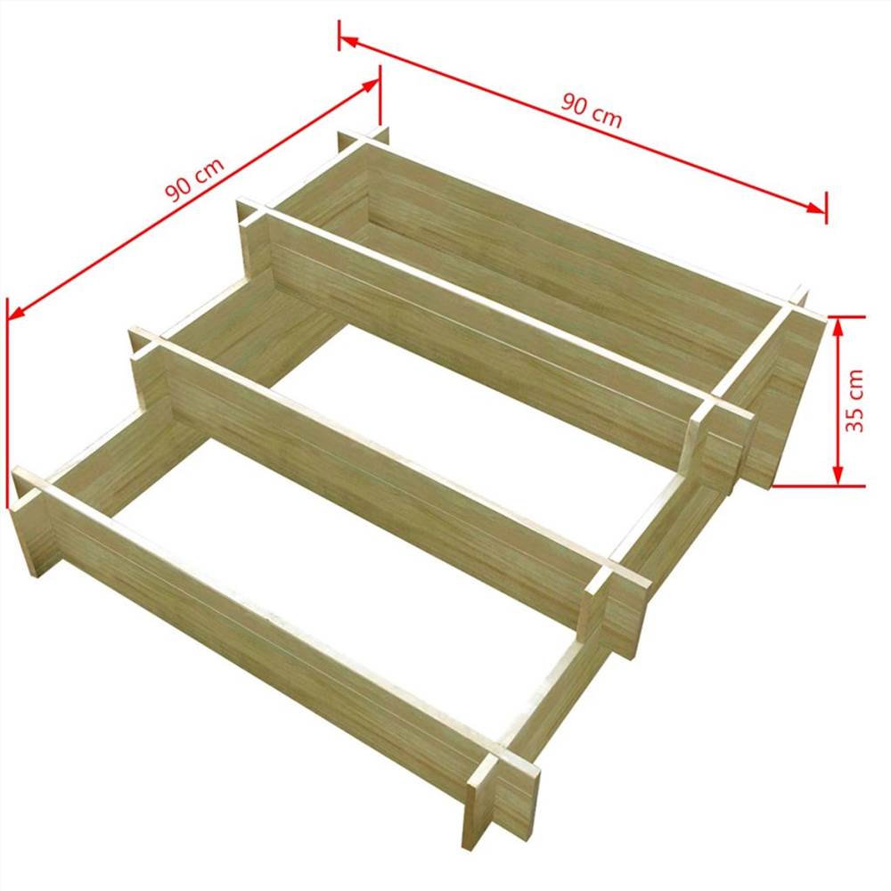 3-Tier Planter Box 90x90x35 cm Impregnated Wood