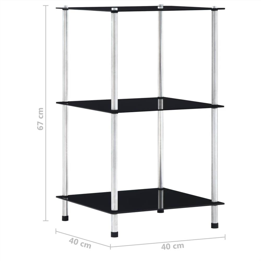3-Tier Shelf Black 40x40x67 cm Tempered Glass