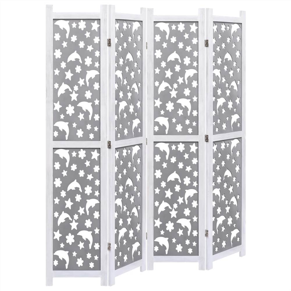 4-Panel Room Divider Grey 140x165 cm Solid Wood
