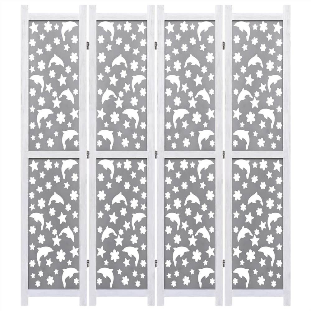 4-Panel Room Divider Grey 140x165 cm Solid Wood