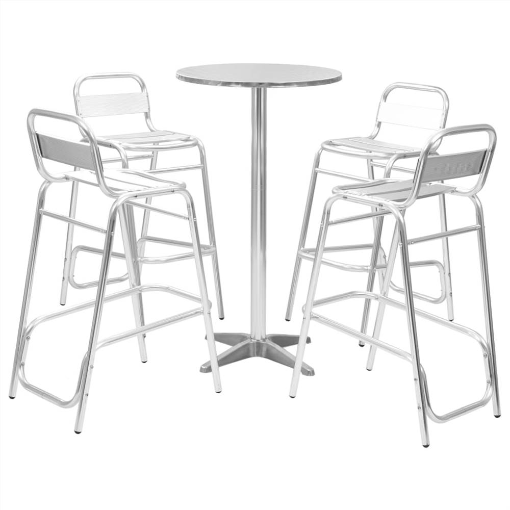 

5 Piece Bar Set with Round Table Silver Aluminium