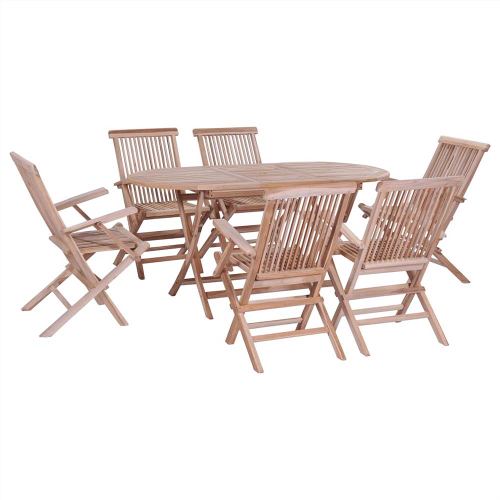 

7 Piece Folding Outdoor Dining Set Solid Teak Wood