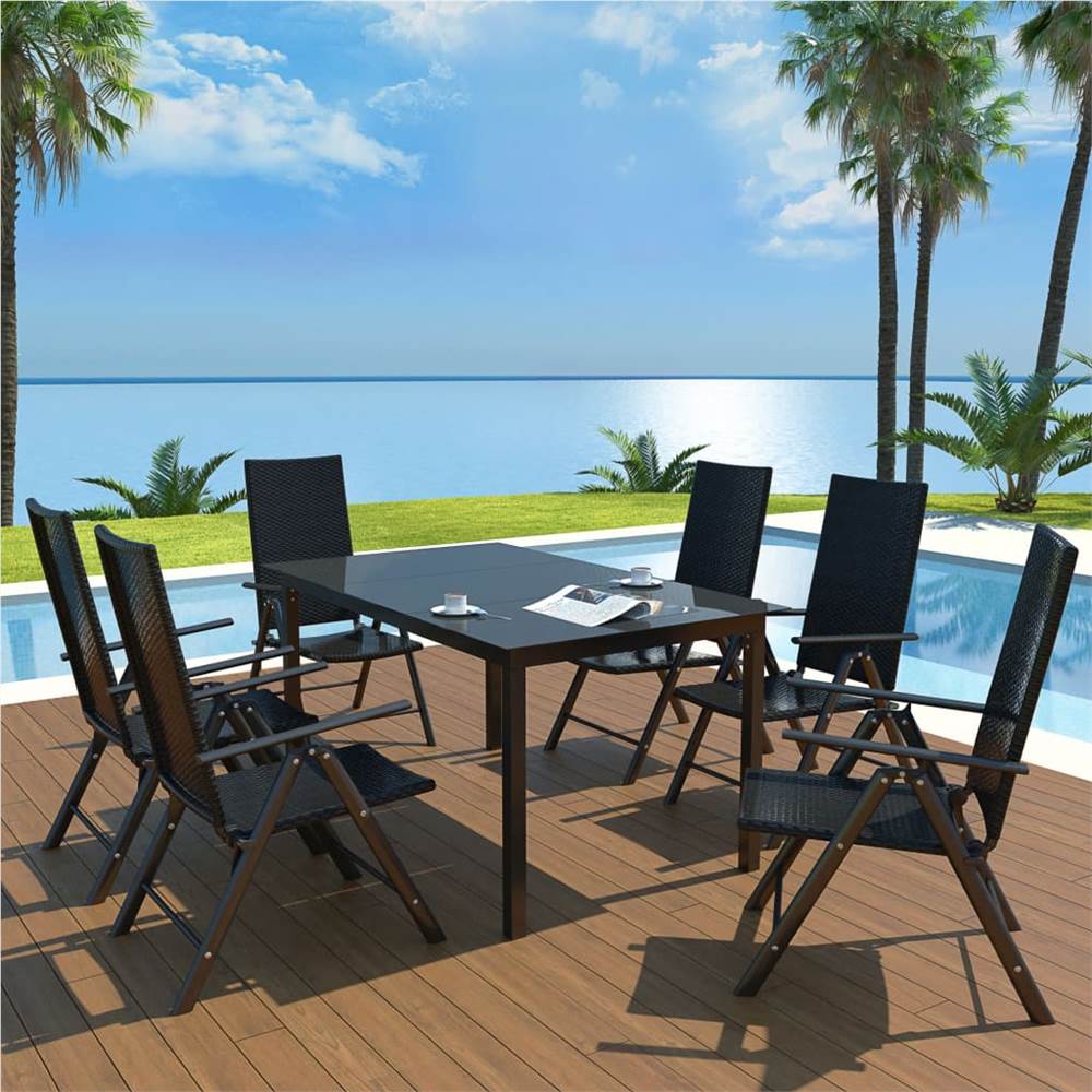 

7 Piece Outdoor Dining Set Aluminium and Poly Rattan