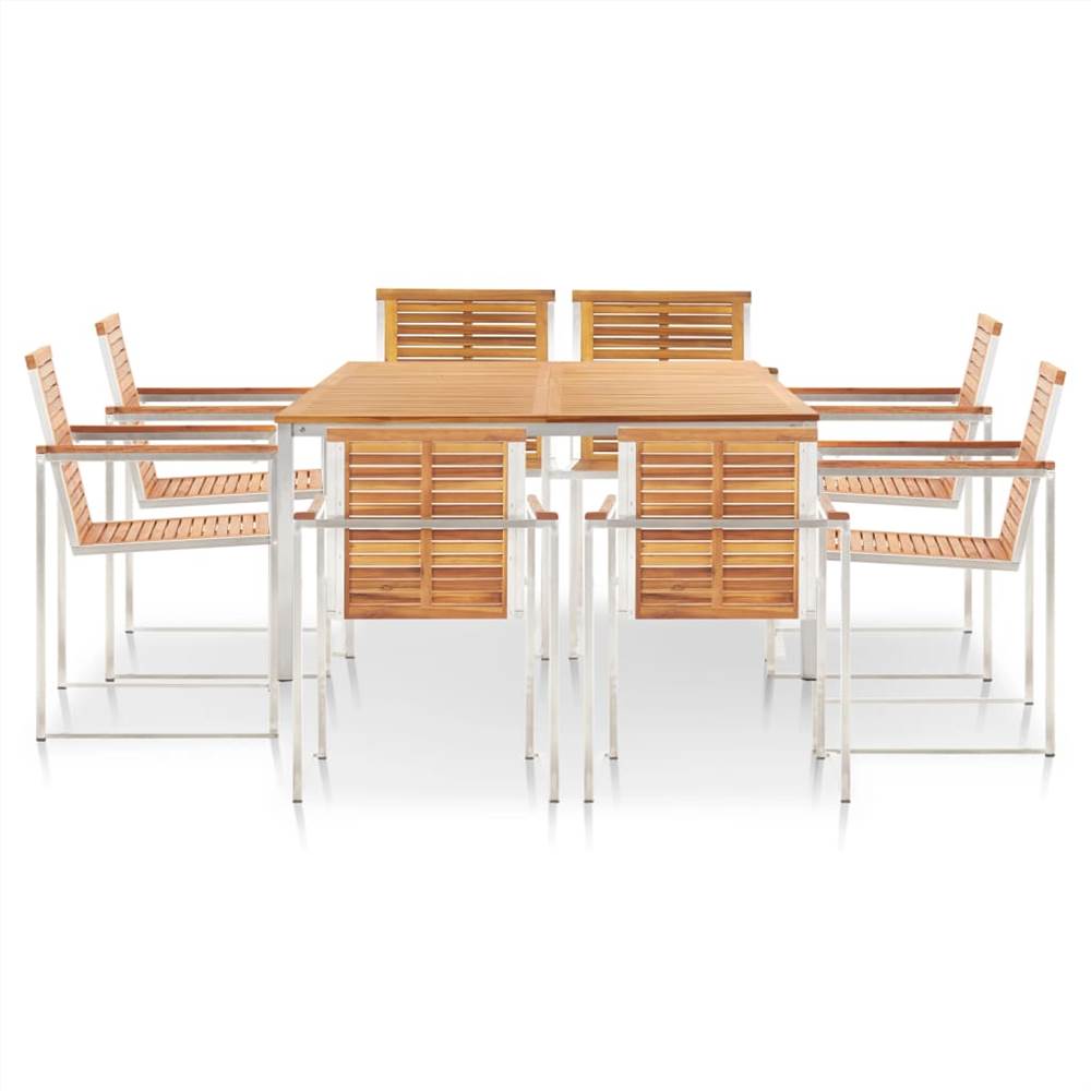 

9 Piece Dining Set Solid Acacia Wood and Stainless Steel