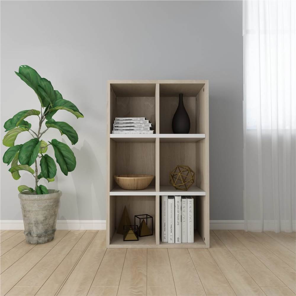 

Book Cabinet/Sideboard White and Sonoma Oak 66x30x97.8 cm Chipboard