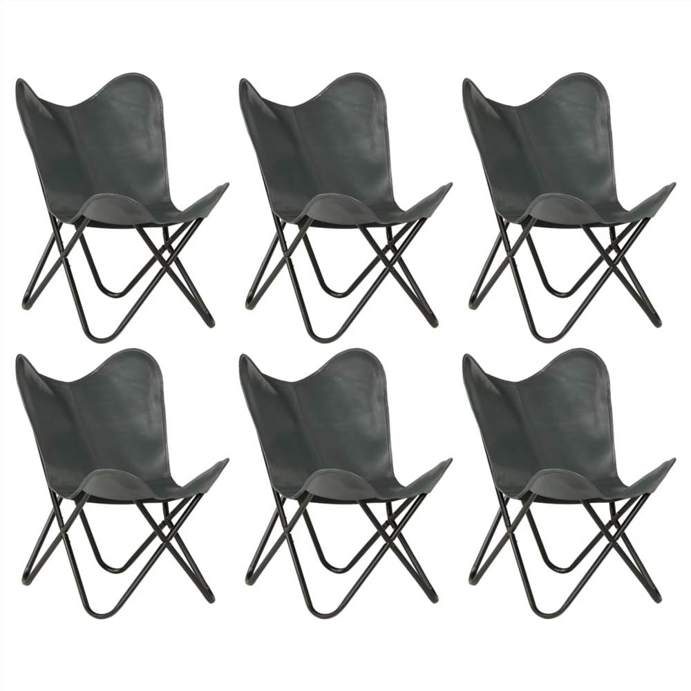 Butterfly Chairs 6 pcs Grey Kids Size Real Leather