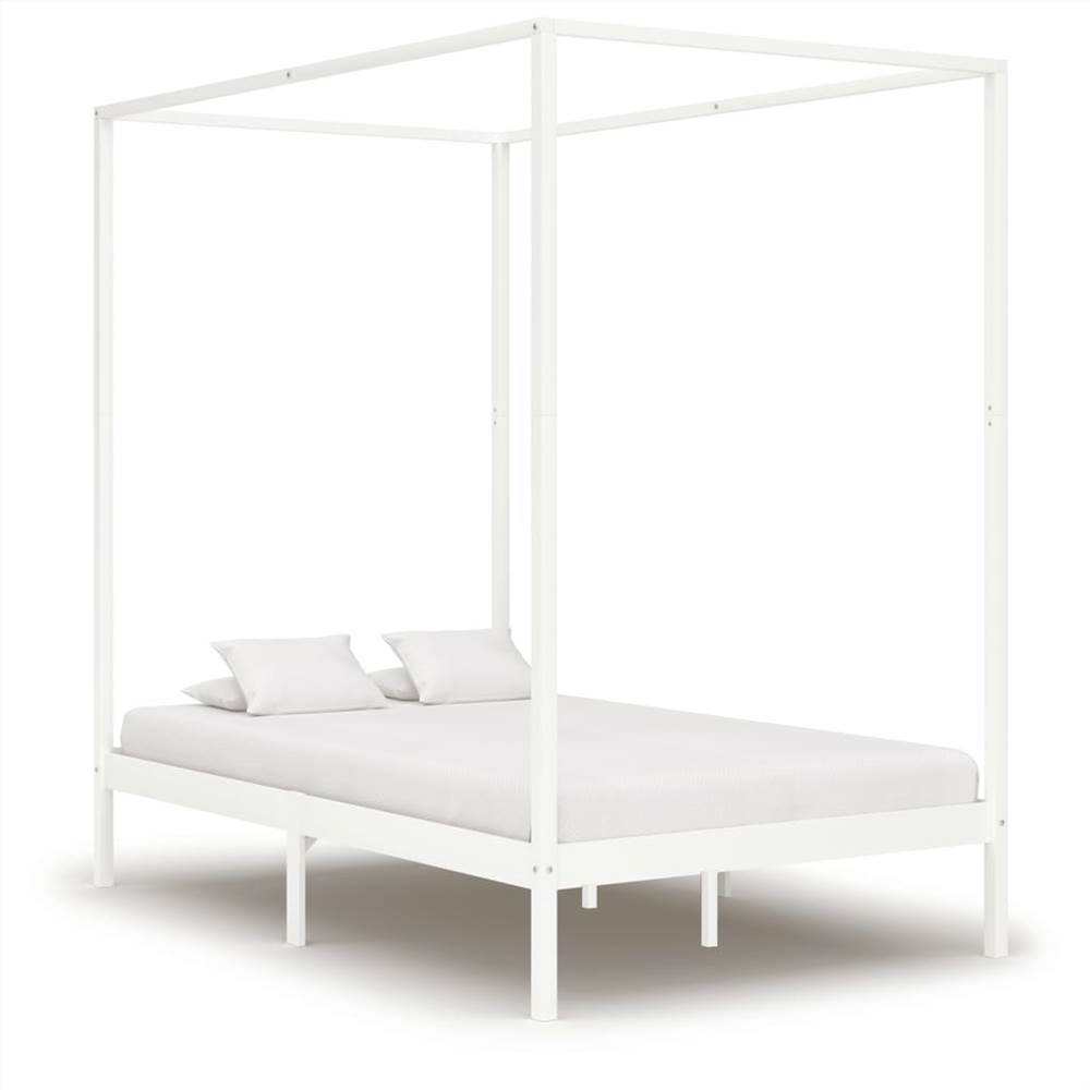

Canopy Bed Frame White Solid Pine Wood 120x200 cm