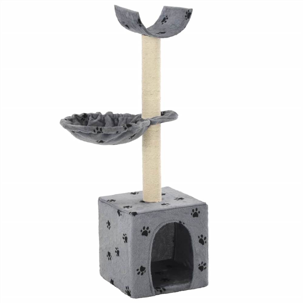Cat Tree with Sisal Scratching Posts 105 cm Paw Prints Grey