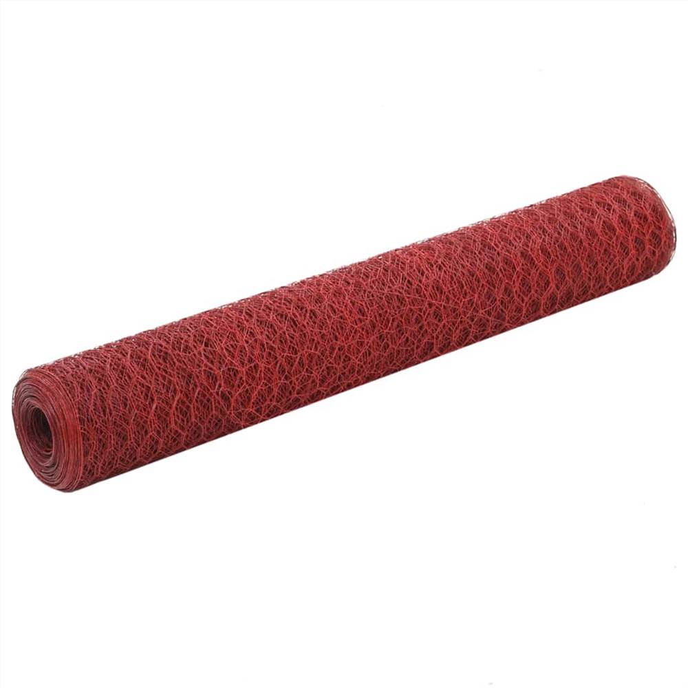 Chicken Wire Fence Steel with PVC Coating 25x1 m Red