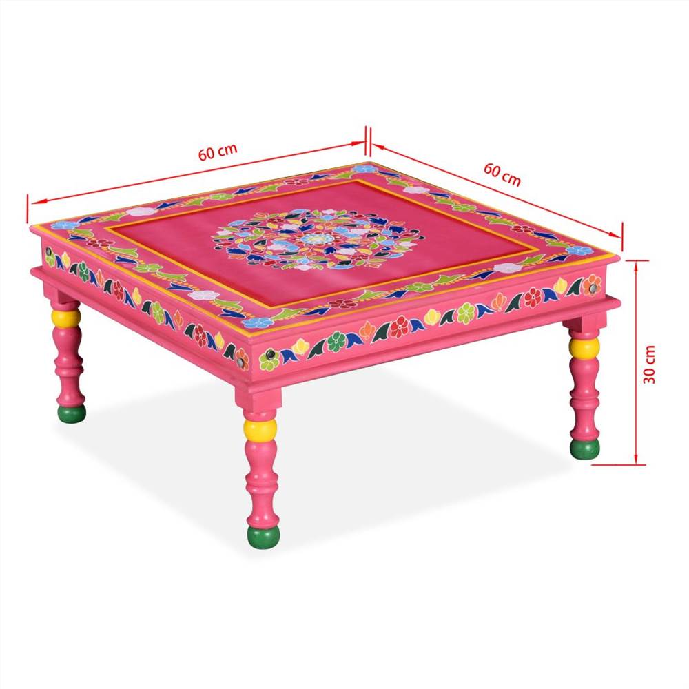 Coffee Table Solid Mango Wood Pink Hand Painted
