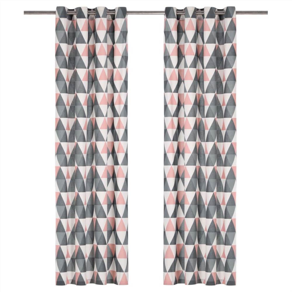 

Curtains with Metal Rings 2 pcs Cotton 140x225 cm Grey and Pink