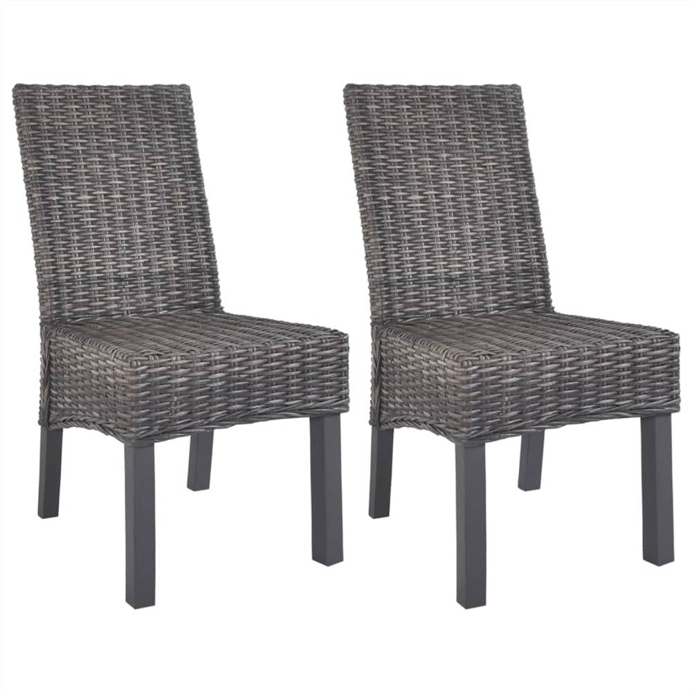 

Dining Chairs 2 pcs Brown Kubu Rattan and Mango Wood