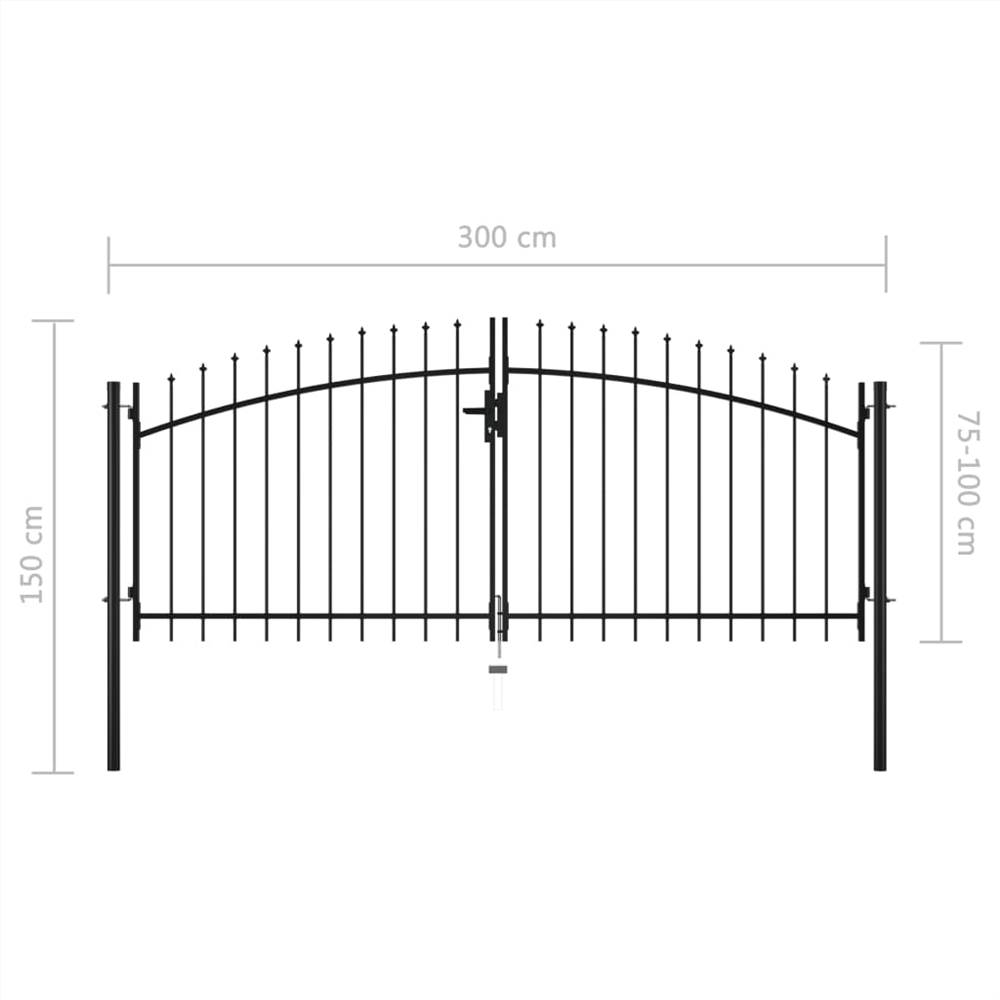 Double Door Fence Gate with Spear Top 300x150 cm